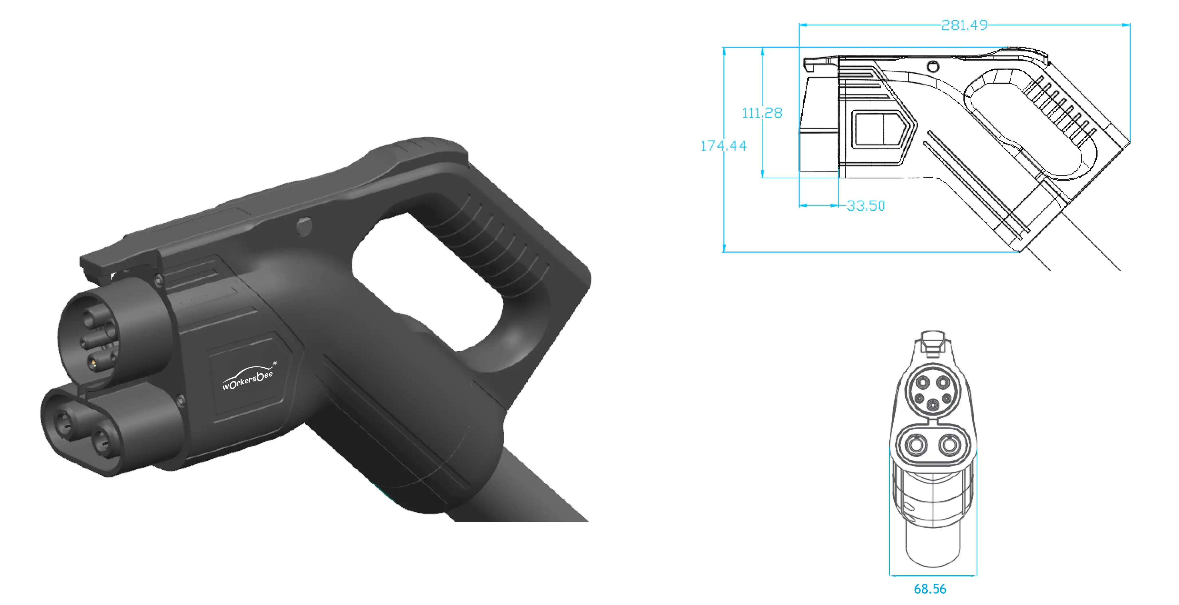 Workersbee CCS1 400A DC charging connector dimensions